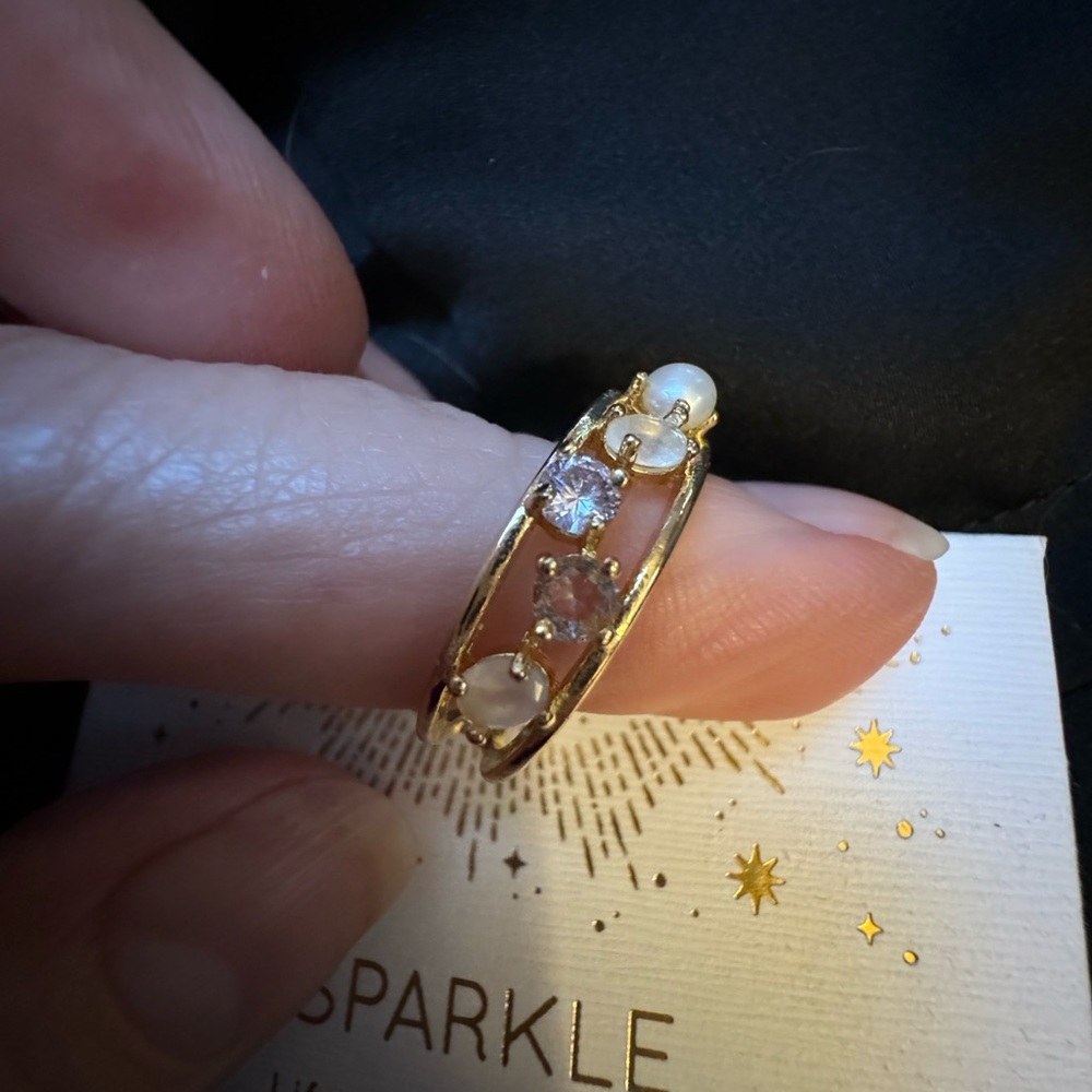 NWT Ring w variety of gems & Pearl Sz 9 14k gold flash plated & cubic zirconia - Picture 5 of 10